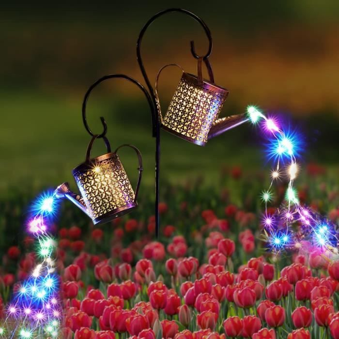 Guirlande Lumineuse Solaire En Forme D'arrosoir - 90 LEDs Blanc Chaud - Étanche IP65 - Autonomie 8-10h - Décoration Jardin