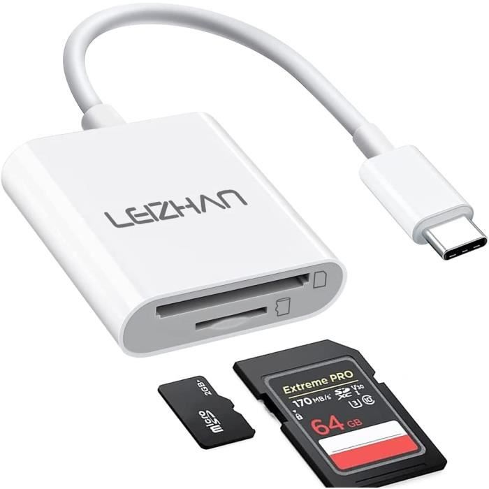 Lecteur de Carte USB C vers SD-TF, Adaptateur USB C pour Carte SD-Micro  SD-SDXC-SDHC, Lecteur de Carte Mémoire à Double Fente, A24