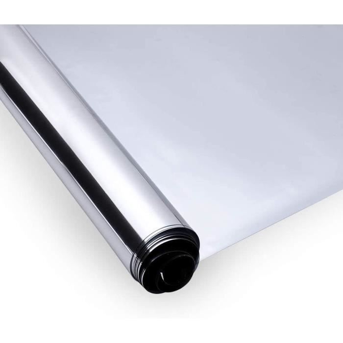 Gutsbox Film Anti Chaleur, Film Anti UV Fenêtre Filtre Fenetre Anti Regard 50x200cm Brise Vue Fenetre pour Salon, Chambre, Bureau, avec kit d'installation, Argenté