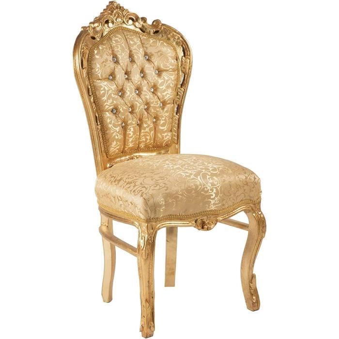 Fauteuil Style Baroque - Tissu Damassé Doré Motif Feuille - Reproduction Moderne