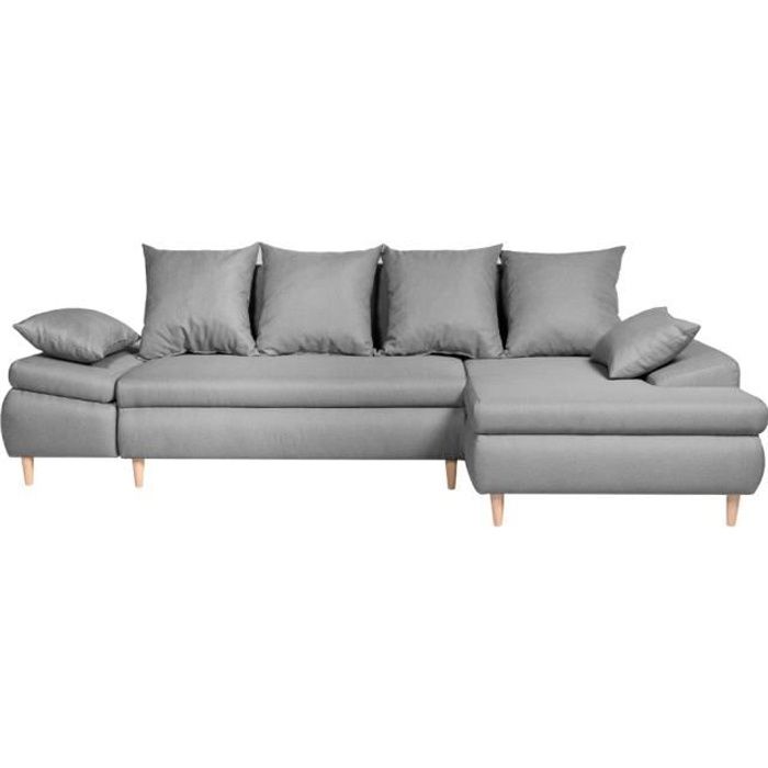 Canape D Angle Droit Nala Convertible Avec Coffre En Tissu Gris Cdiscount Maison