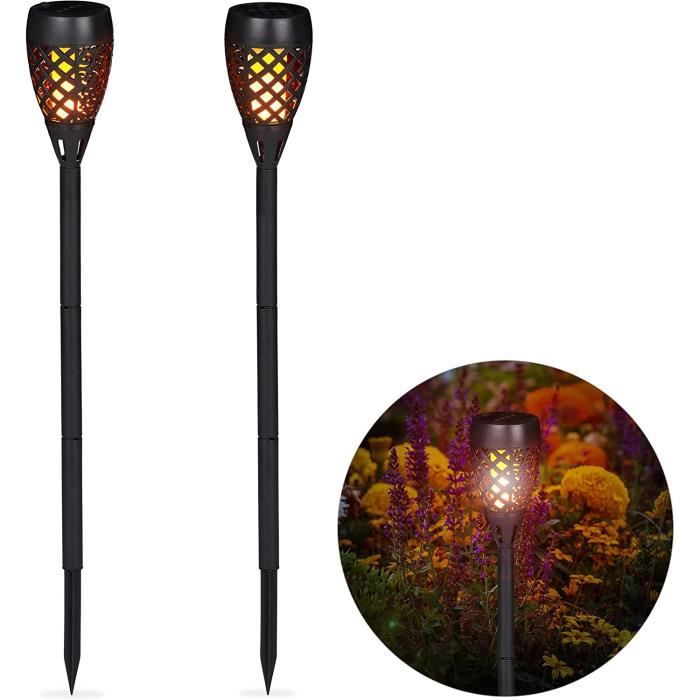 Albrillo Lot de 2 torches de jardin solaires avec effet flamme réaliste marche/arrêt automatique lumière de jardin étanche IP65 pour lextérieur 1200 mAh lampe solaire comme torche de jardin & applique murale 