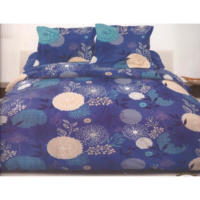 Housse de Couette 200x200 Adulte Fleur Bleue 2 Personnes Parure de Lit Microfibre 3D Motif Linge de Lit avec Fermeture Eclair avec 2 Taies d'oreiller 65x65cm