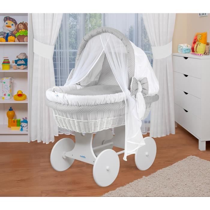 WALDIN Landau//berceau bébé complet avec équipement,26 modèles disponibles,Cadre//Roues non traitée,couleur du tissu blanc//astre gris