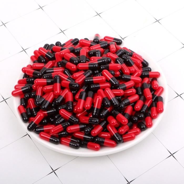 Capsules de gélules vides en gélatine, rouge, noir, 1000, boîtier