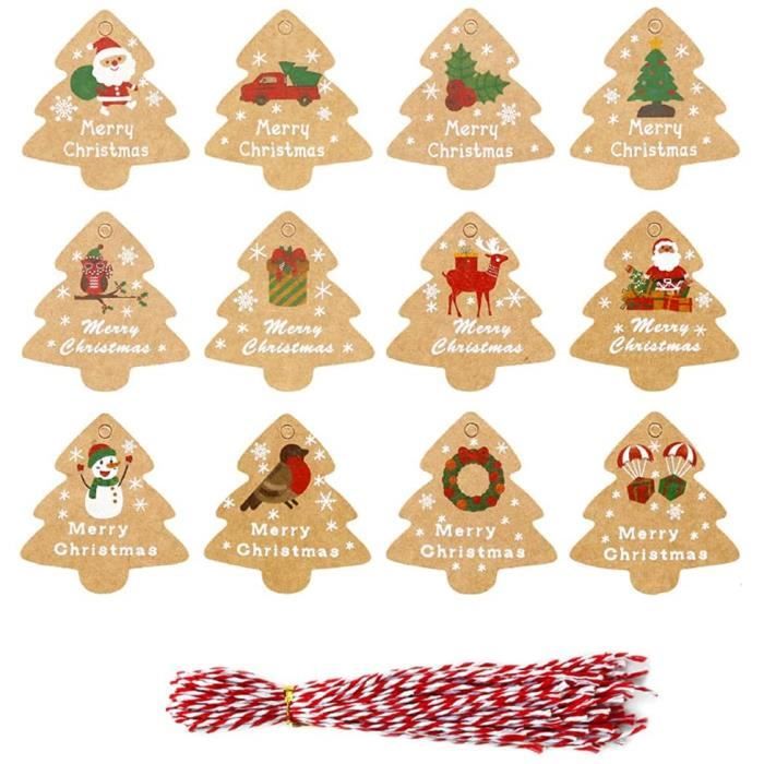 96 pcs Étiquettes de Cadeaux Noël Emballage de Cadeaux de Joyeux Noel Étiquettes Cadeau Noël Kraft Papier De Noël Étiquettes De Cadeau Décoration D/'arbre de Noël Etiquette Papier Kraft Noel
