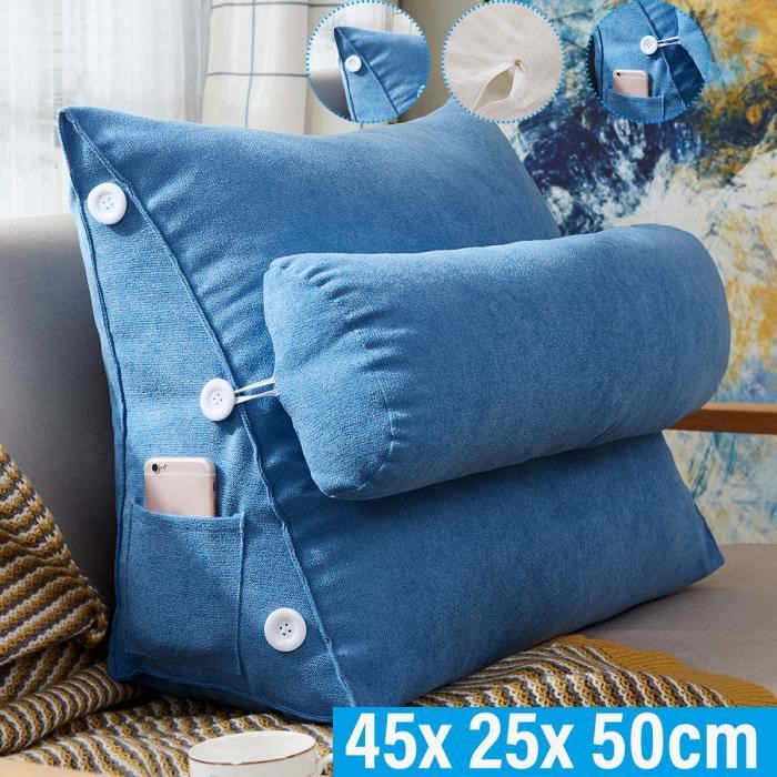 VIIROUD Coussin Lecture Triangulaire Gris 140x50x20 Cm - Oreiller Dos Lombaire Tête Lit Canapé - Support Ergonomique Multifonction