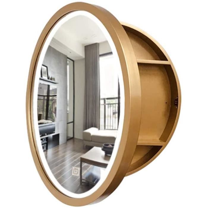 Bigyouzi Armoire de salle de bain ronde en bois avec miroir 2 en 1