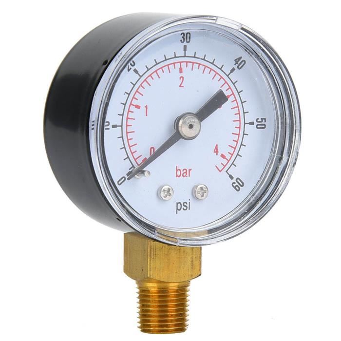 Manomètre Mini 0-4 Bar / 0-60 Psi NPT - Pour Air, Eau, Huile, Compatible Laiton, Diamètre 50 Mm