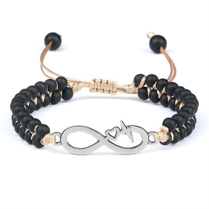 Bracelet Perles En Agate Mate Noire - Fait Main Sur Mesure - Homme/femme/enfant