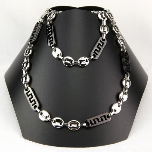 Collier Dolly-Bijoux - Perles En Céramique Noire Forme Grain De Café 10mm - Chaîne Acier