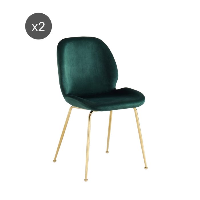 Lot de 2 chaises GISEL velours vert foncé pieds en métal doré Lot de 2 chaises GISEL velours vert foncé pieds en métal doré