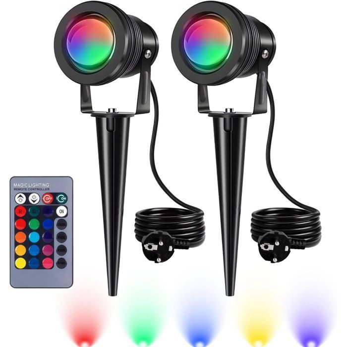 RGB Spot LED Extérieur 10W avec Piquet Éclairage Extérieur LED à Piquer Lampe Jardin étanche IP65 Lot de 2