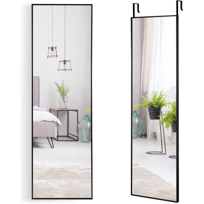 Miroir mural COSTWAY - Noir - 120 x 37 cm - Alliage daluminium - Crochets de suspension réglables