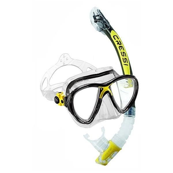 Kit de snorkeling - CRESSI - Evo Big Eyes et Kappa Dry - Masque à un verre - Boucle à bouton-poussoir - Jupe en silicone