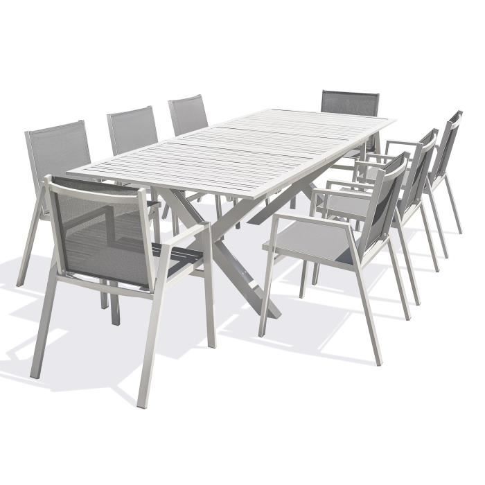 Ensemble repas de jardin 8 places en aluminium blanc