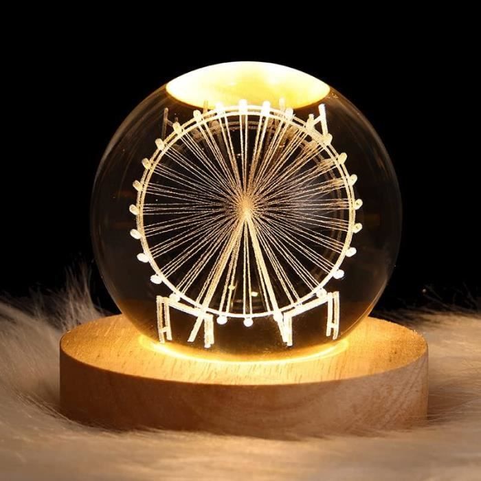 Veilleuse 3D Boule De Cristal Lune - LED Avec Base Tactile - Décoration Enfant Ou Adulte - Neuve