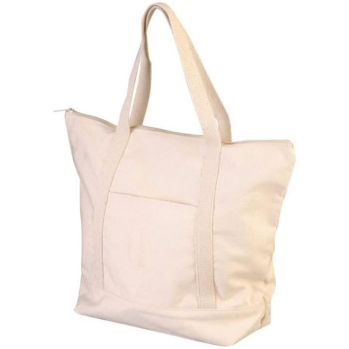Sac en coton naturel 43 x 34 x 10 cm Cabas avec fermeture clair