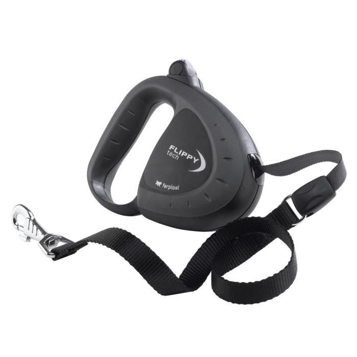 Laisse rétractable Flippy Tech Medium tape - FERPLAST - Noir - 3 mètres - Pour chiens jusquà 50 Kg Laisse rétractable Flippy Tech Medium tape - FERPLAST - Noir - 3 mètres - Pour chiens jusquà 50 Kg