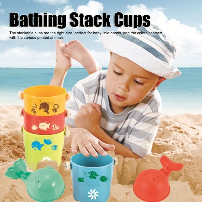 8 Tasses Empilables Jouet Bain Et Plage - Formes Géométriques Colorées - Pour Bébé Dès 6 Mois