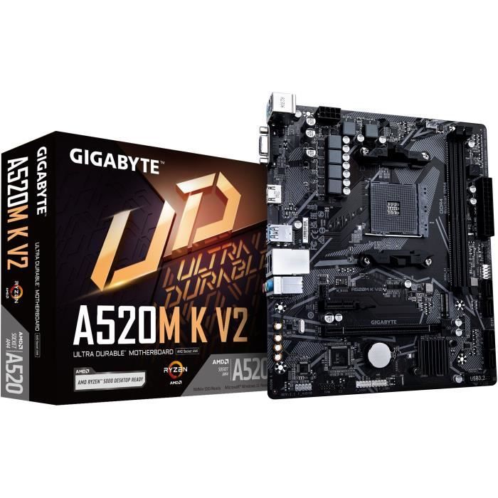 Carte mère – GIGABYTE – A520M K V2 – AM4 – DDR4 64 Go – PCIe Gen3 M.2
