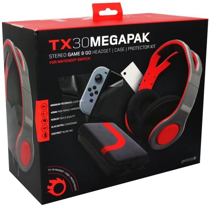 Pack Gaming - Gioteck - Tx30 Megapack - Casque Micro Stéréo - Rouge - Écran En Verre Trempé 9H