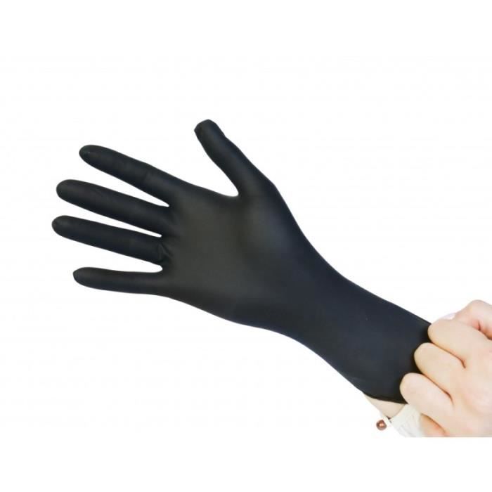 Boite de 100 non poudré Taille L Gants Nitrile noir