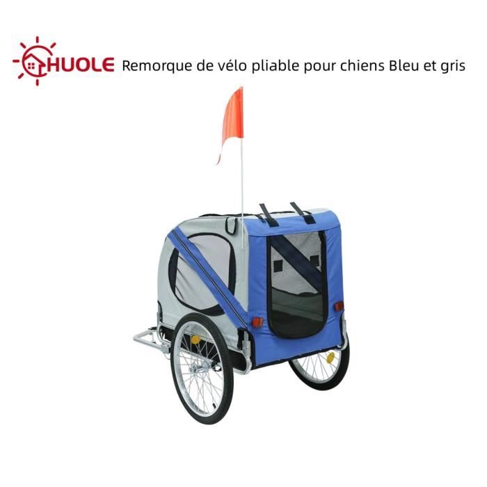 Remorque de vélo pliable pour chiens HUOLE - Bleu-gris - Jusquà 40 kg