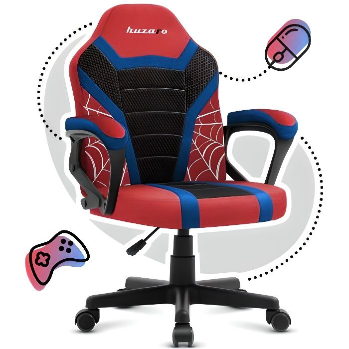 Chaise Gaming HUZARO Ranger 1.0 Spider Mesh pour enfants - Rouge - Hauteur Réglable - Accoudoirs Moelleux