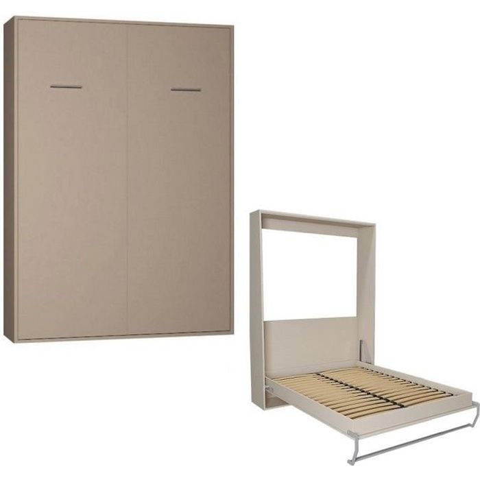 armoire lit escamotable - inside 75 - smart-v2 - gain de place - couchage 140x200 cm - taupe