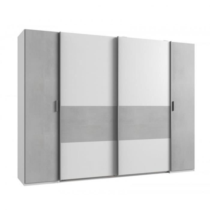 Armoire portes coulissantes battante VIRONI blanc et béton 272cm bi