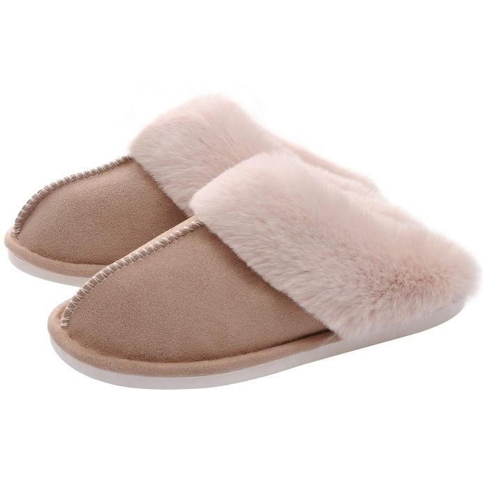 Dokela Pantoufles Femme Mousse à Mémoire Chaussons Peluche Chaud Bandes