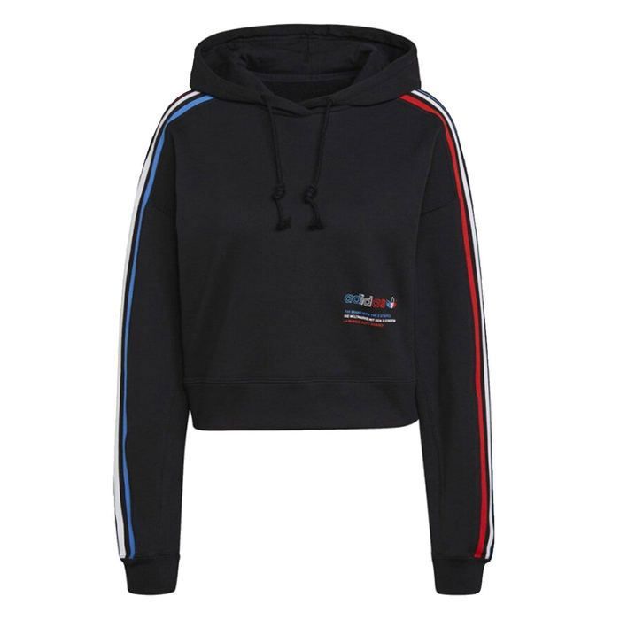 Sweat à capuche adidas Originals ADICOLOR TRICOLOR CROP Noir