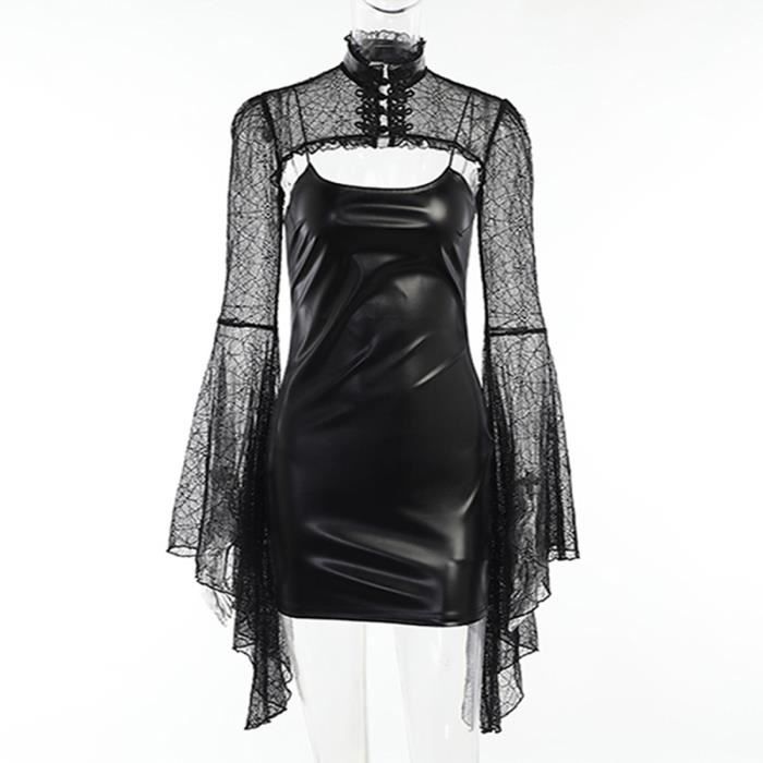 Gants De Soirée En Faux Cuir Noir Avec Gland - Style Punk Rétro Pour Femme