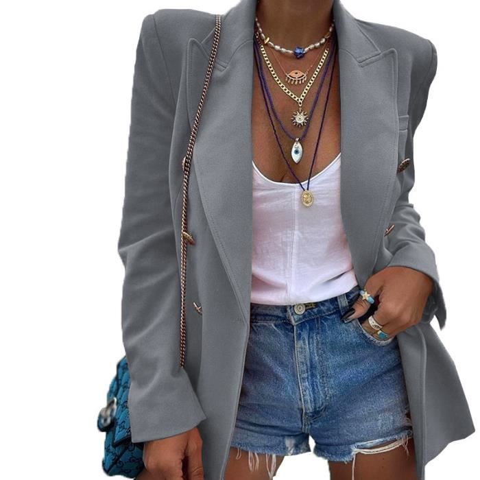 YMING Femme Cardigans d'affaires Slim Fit Solide Blazer Manches Longues Veste Automne Travail Blazer Armée Vert M