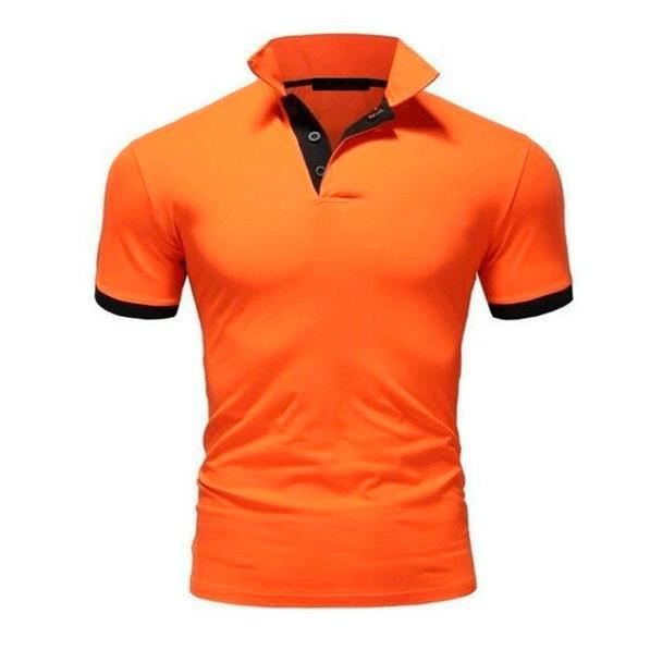 Hommes Polos Manches Courtes Couleurs contrastées avec la Mode Plaid Splice T-Shirt Tops Couleur orange