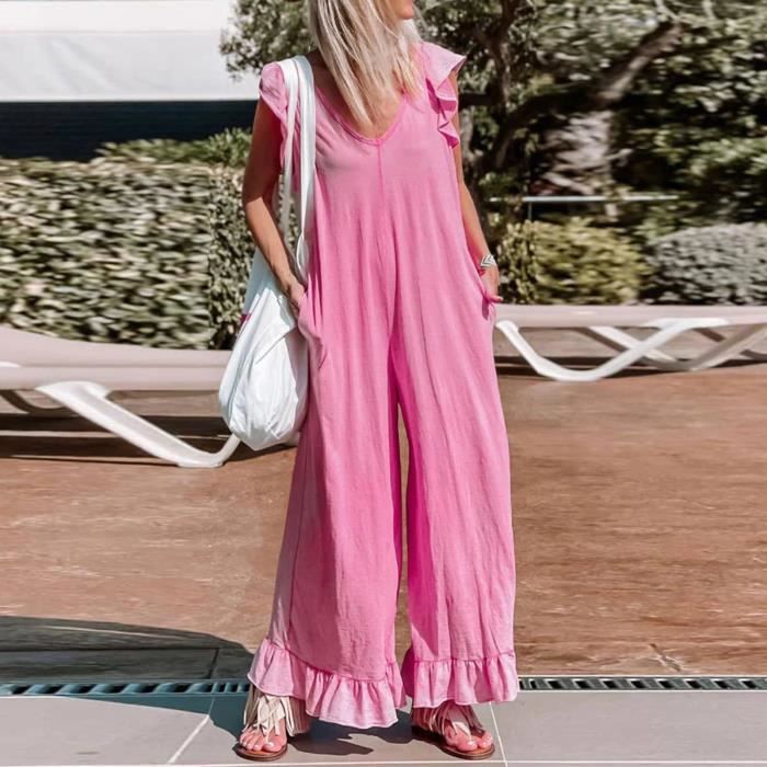 OUGES Combinaison D'Été Sans Manches Pour Femme - Pantalon Long Large Avec Poches, Style Décontracté Et Élégant