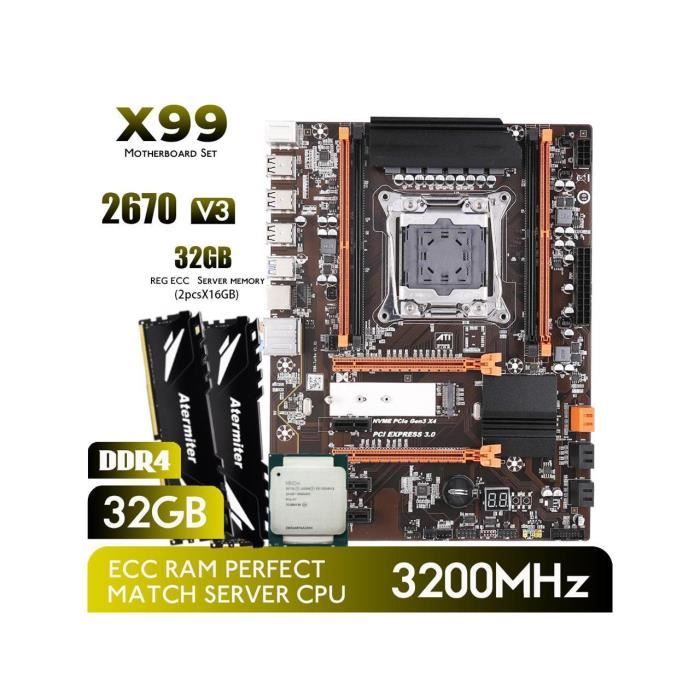 Carte mère X99 B85 Intel LGA 2011-3+E5 2670V3+16GBx2 DDR4 3200Mhz REG ECC RAM ATX - Oem