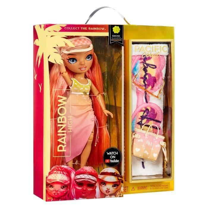 SHOT CASE - Rainbow High - Pacific Coast - Simone - Poupée Mannequin 28 cm et Accessoires - Orange