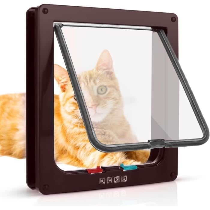 Comparer les prix de 19 x 20 x 5.4cm Chatière pour Chat avec magnétique à 4 Voies, Chatière Silencieux double verrouillable trappe pour chat Chien-brune