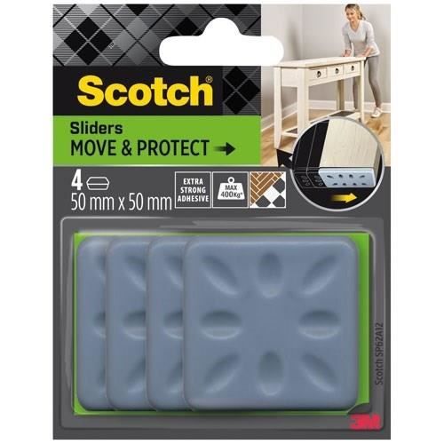 SCOTCH - Patin glisseur - Adhésif - Carré à alvéoles - Ø 50 mm - Gris - Lot de 4 SCOTCH - Patin glisseur - Adhésif - Carré à alvéoles - Ø 50 mm - Gris - Lot de 4