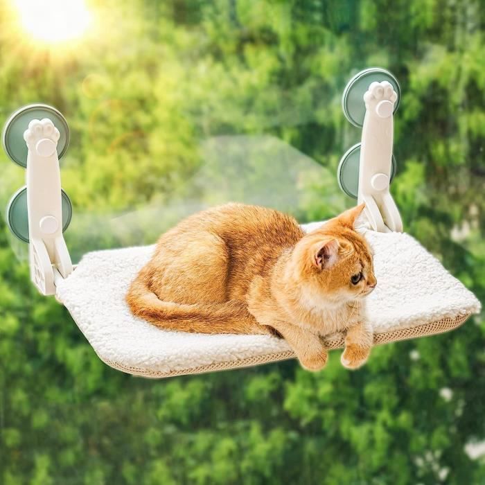 Hamac Pour Chat Fenêtre - 52x30 Cm, 4 Ventouses Puissantes, Support 20 Kg, Housse Réversible été/hiver - 5