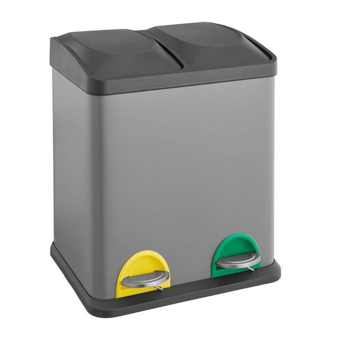 Poubelle De Cuisine Double SVITA – 2 X 20 L (40 L Total) – Pédale, Tri Sélectif – Couleur Grise – Dimensions 58x33x40 Cm