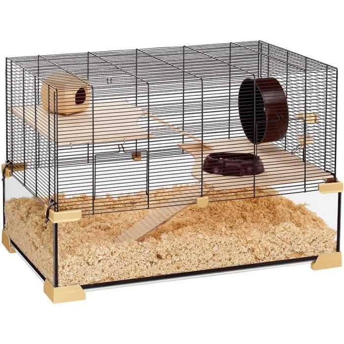 ferplast cage pour hamsters et souris karat 80 petits rongeurs, deux étages avec accessoires, en verre et métal225