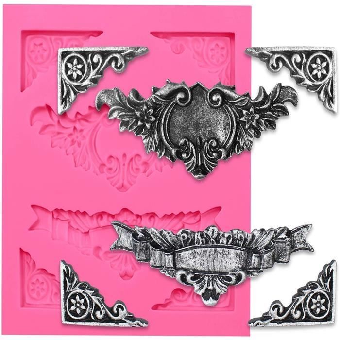 Sijiangmold Moule En Silicone En Forme De Trident Pour Cadres Photo, Fondant, Style Baroque, Fioritures, Cadre Pour Cupcake, Décoration De Gâteaux, Bonbons, Chocolat, Caoutchouc, Pâte Polymère, Lot De