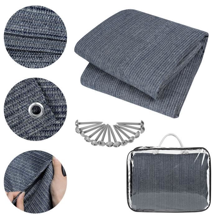 Tapis D'Auvent 400x600 Cm - Tapis De Camping Antidérapant Lavable Avec Piquets Et Sac Transport - Gris Bleu