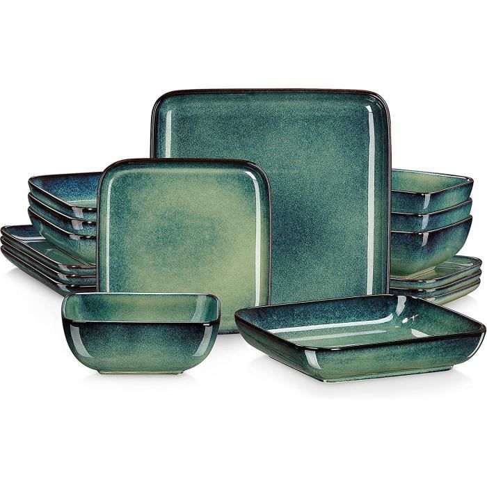 Service de Table 16 Pièces, vancasso Assiette, Série STERN-G Argile de poterie émaillée au four - Vert