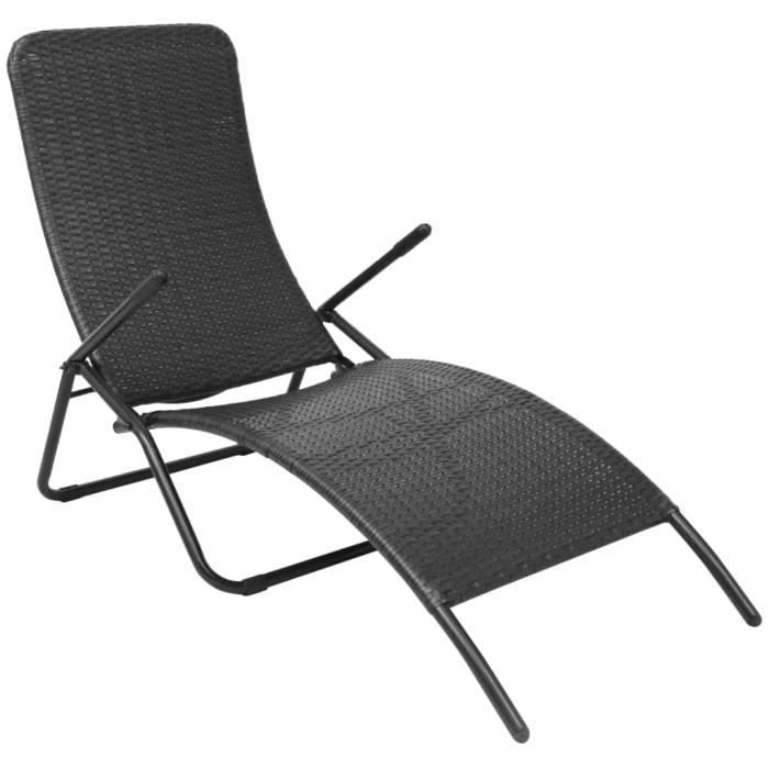 zhuo chaise longue pliante rotin synthétique noir excellent vgeby