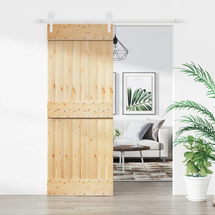 Porte Coulissante,Porte Glissante Et Kit De Quincaillerie 80x210 Cm Pin Massif Cfw490414 94013143