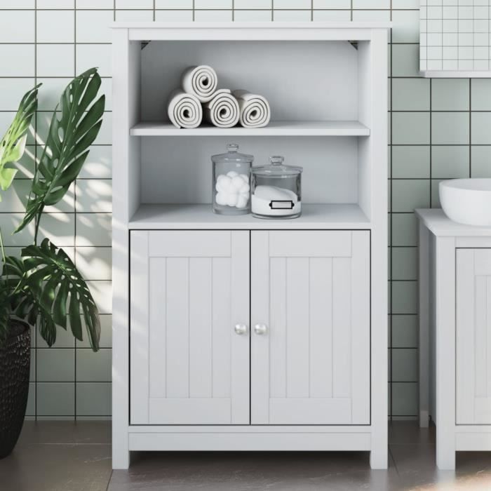 "promo"meuble de salle de bain lmt - armoire de salle de bain berg blanc 69,5x34x110 cm pin massif 21,48kg